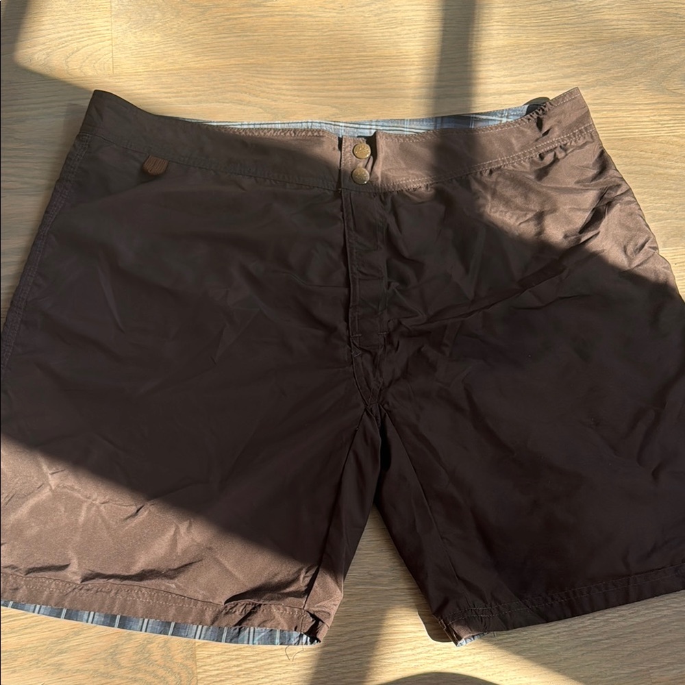 Reversible Sundek Dark Brown / Blue pattern Swim Trunks size 36 waist